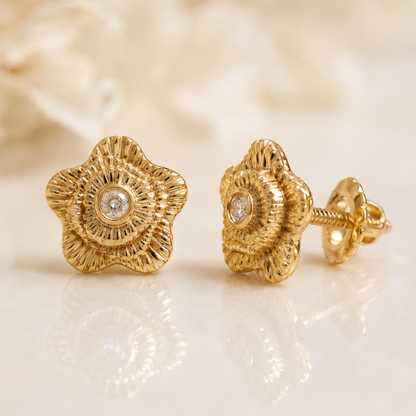 Kids Textured Floral Diamond Earrings