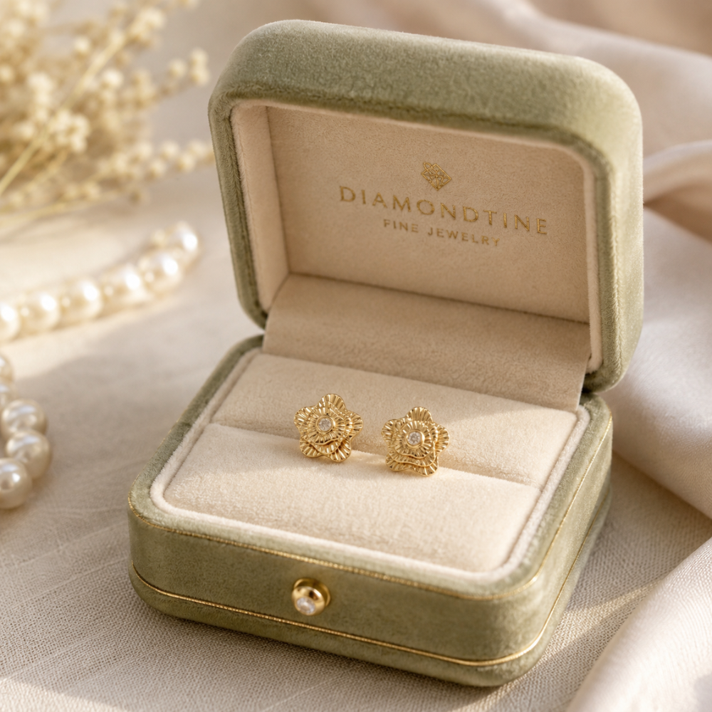 Kids Textured Floral Diamond Earrings