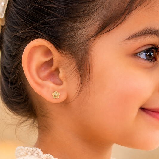 Kids Textured Floral Diamond Earrings