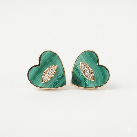 Kids Malachite Heart Diamond Earrings