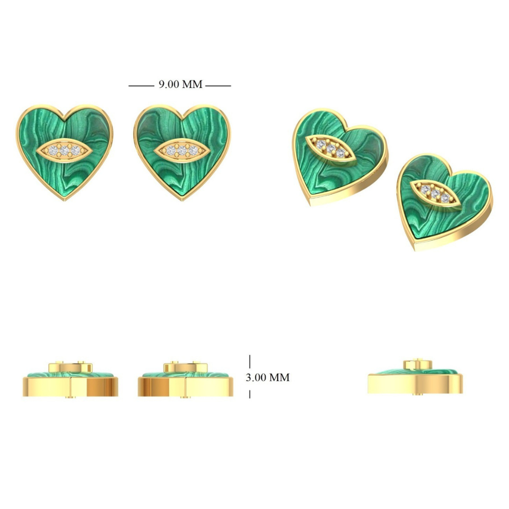 Kids Malachite Heart Diamond Earrings
