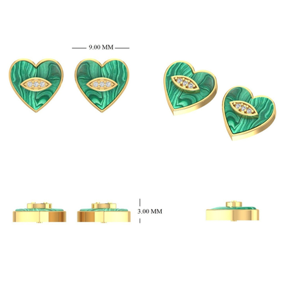 Kids Malachite Heart Diamond Earrings