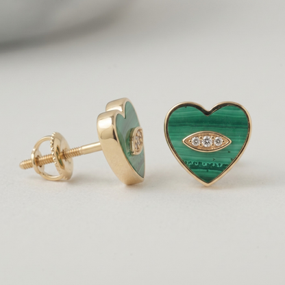 Kids Malachite Heart Diamond Earrings