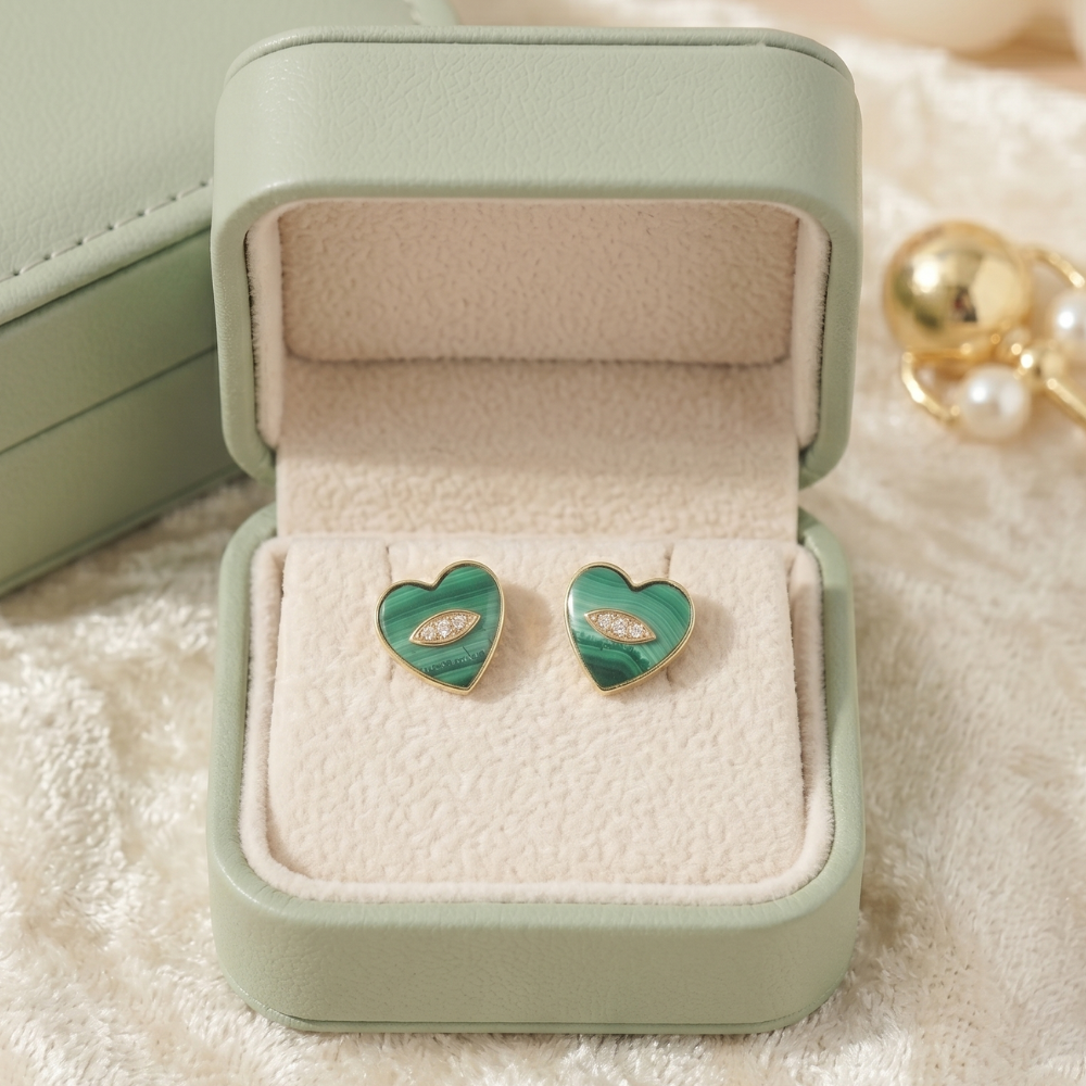 Kids Malachite Heart Diamond Earrings