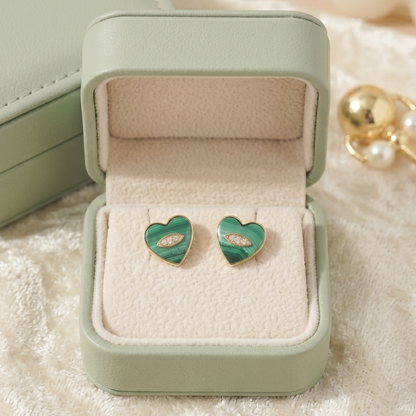 Kids Malachite Heart Diamond Earrings