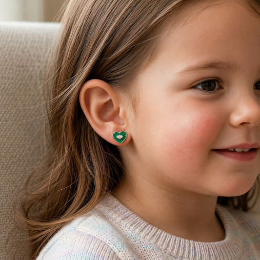 Kids Malachite Heart Diamond Earrings