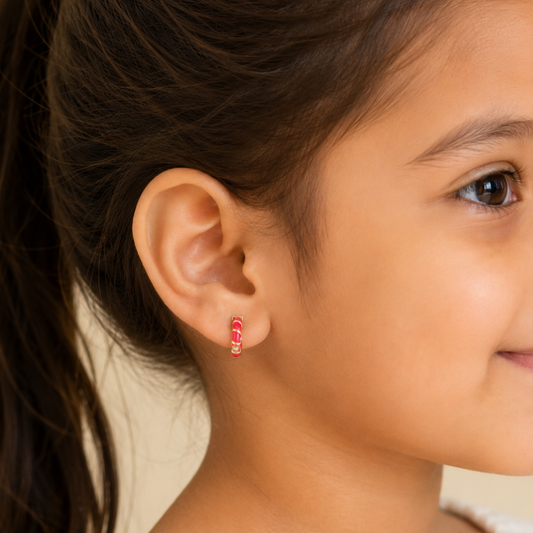 Kids Pink Diamond Hoops