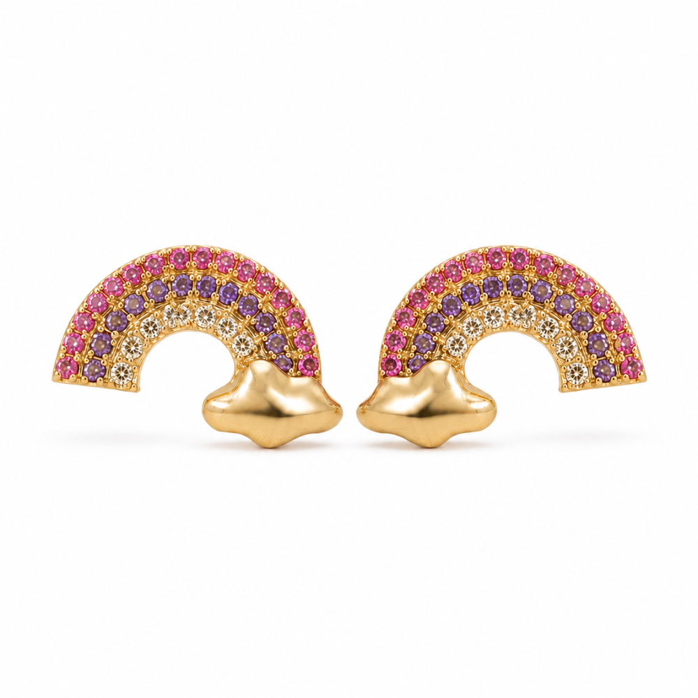 Kids Cloud Rainbow Diamond Gold Studs
