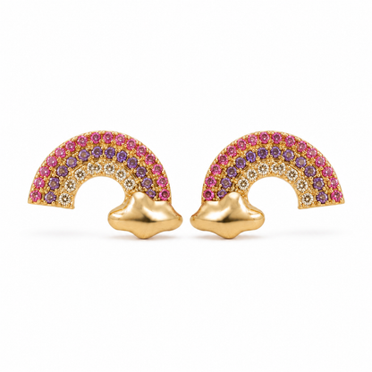Kids Cloud Rainbow Diamond Gold Studs
