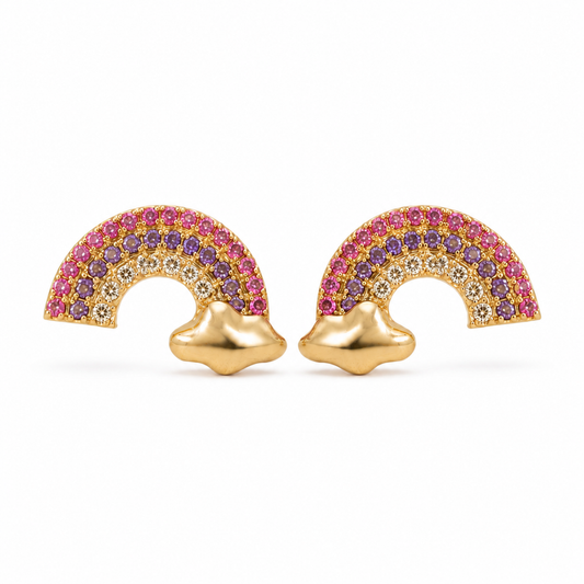 Kids Cloud Rainbow Diamond Gold Studs
