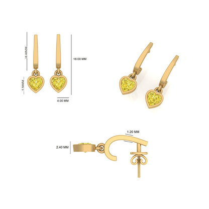 Kids Heart Yellow Sapphire Earrings