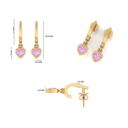 Kids Heart Pink Sapphire Earrings