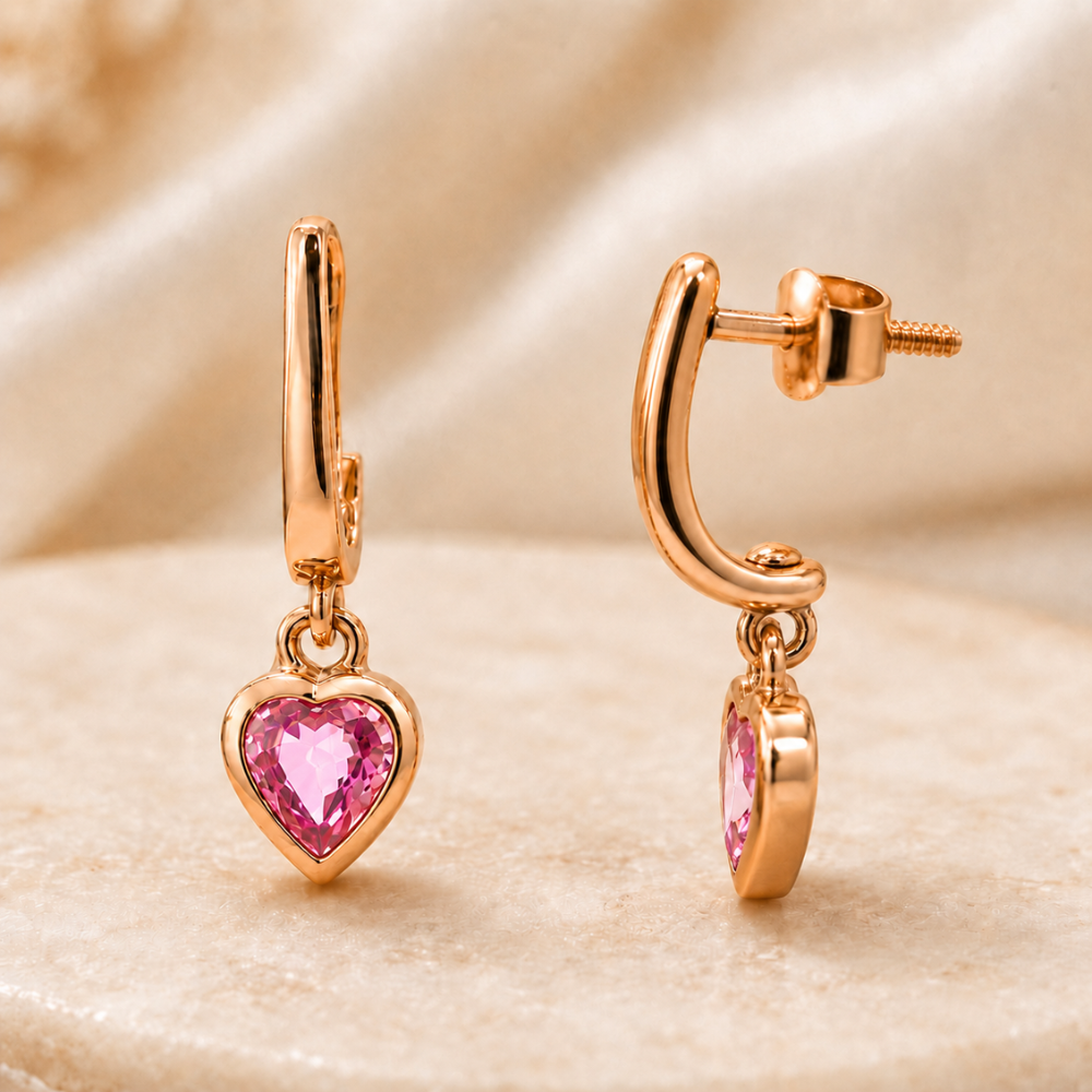 Kids Heart Pink Sapphire Earrings