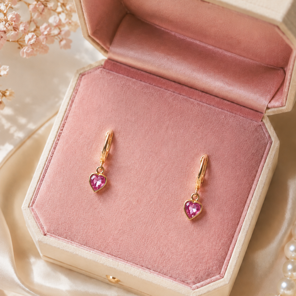 Kids Heart Pink Sapphire Earrings
