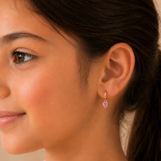 Kids Heart Pink Sapphire Earrings