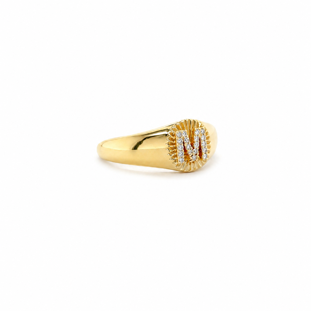 Textured Oval Initial Diamond Signet Ring - ILR4094
