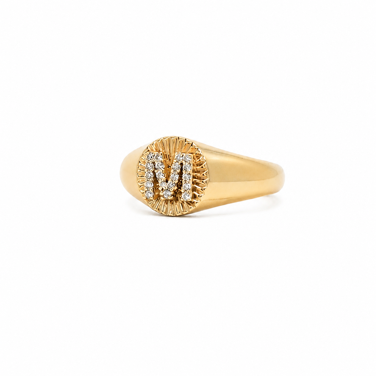 Textured Oval Initial Diamond Signet Ring - ILR4094