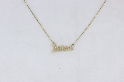 Believe Script Diamond Necklace — SJKJP538