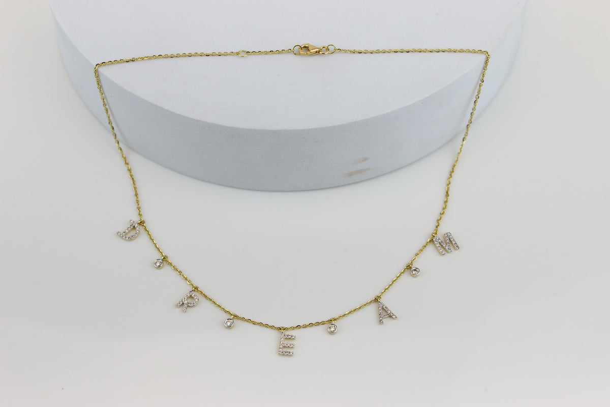 Dangle Dream Letter Diamond Necklace — CNDREAM01