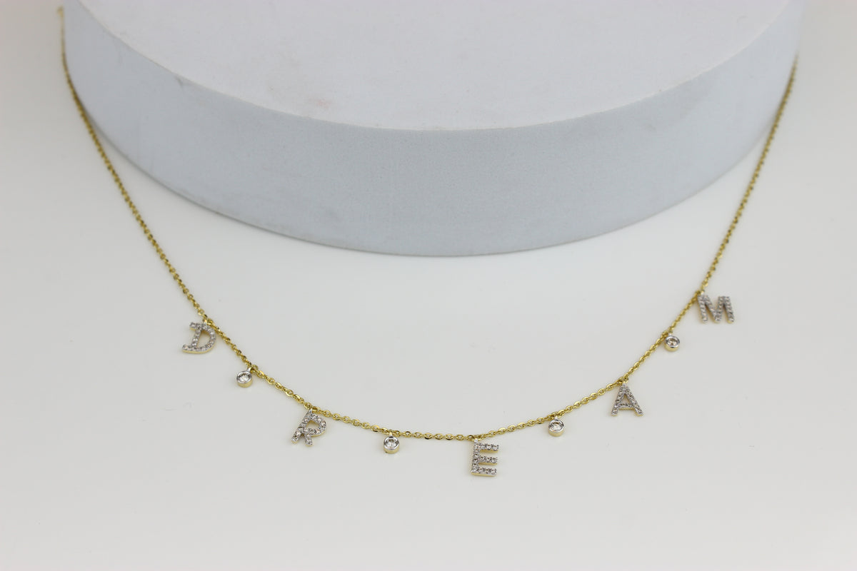 Dangle Dream Letter Diamond Necklace — CNDREAM01