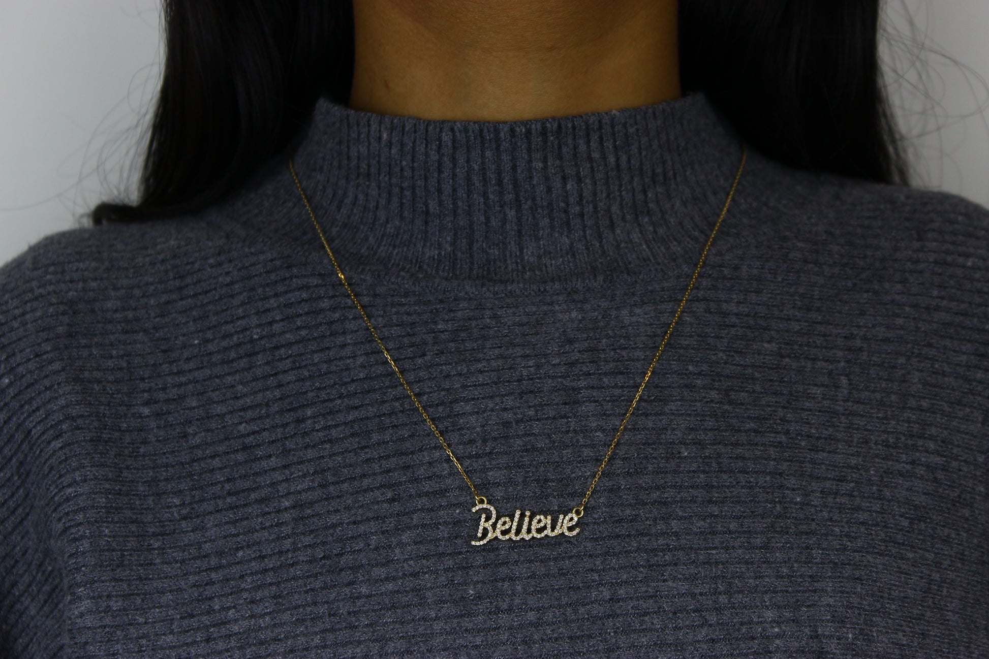 Believe Script Diamond Necklace — SJKJP538