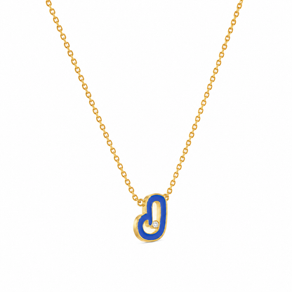 Blue Enamel Initial Diamond Necklace — IPD2032