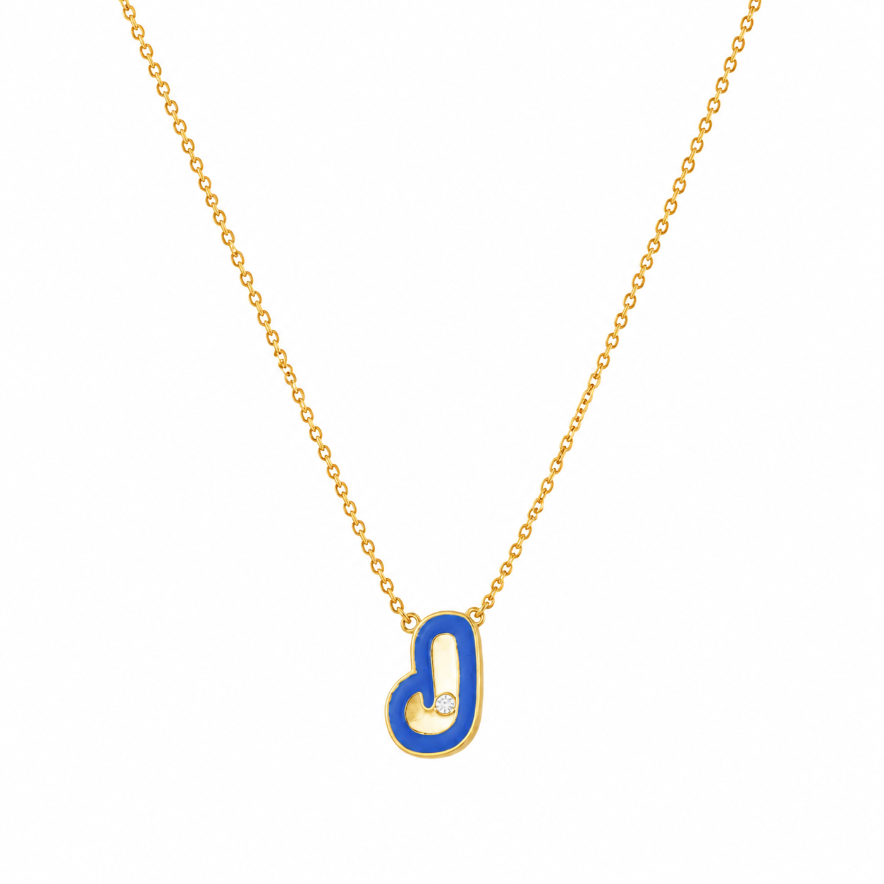 Blue Enamel Initial Diamond Necklace — IPD2032