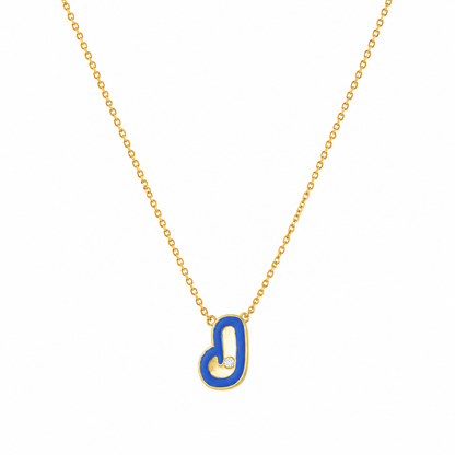 Blue Enamel Initial Diamond Necklace — IPD2032