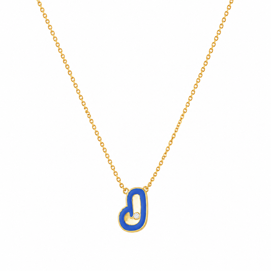 Blue Enamel Initial Diamond Necklace — IPD2032