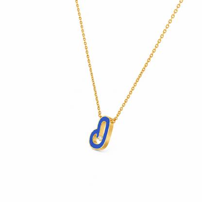 Blue Enamel Initial Diamond Necklace — IPD2032