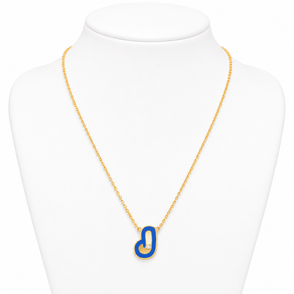 Blue Enamel Initial Diamond Necklace — IPD2032