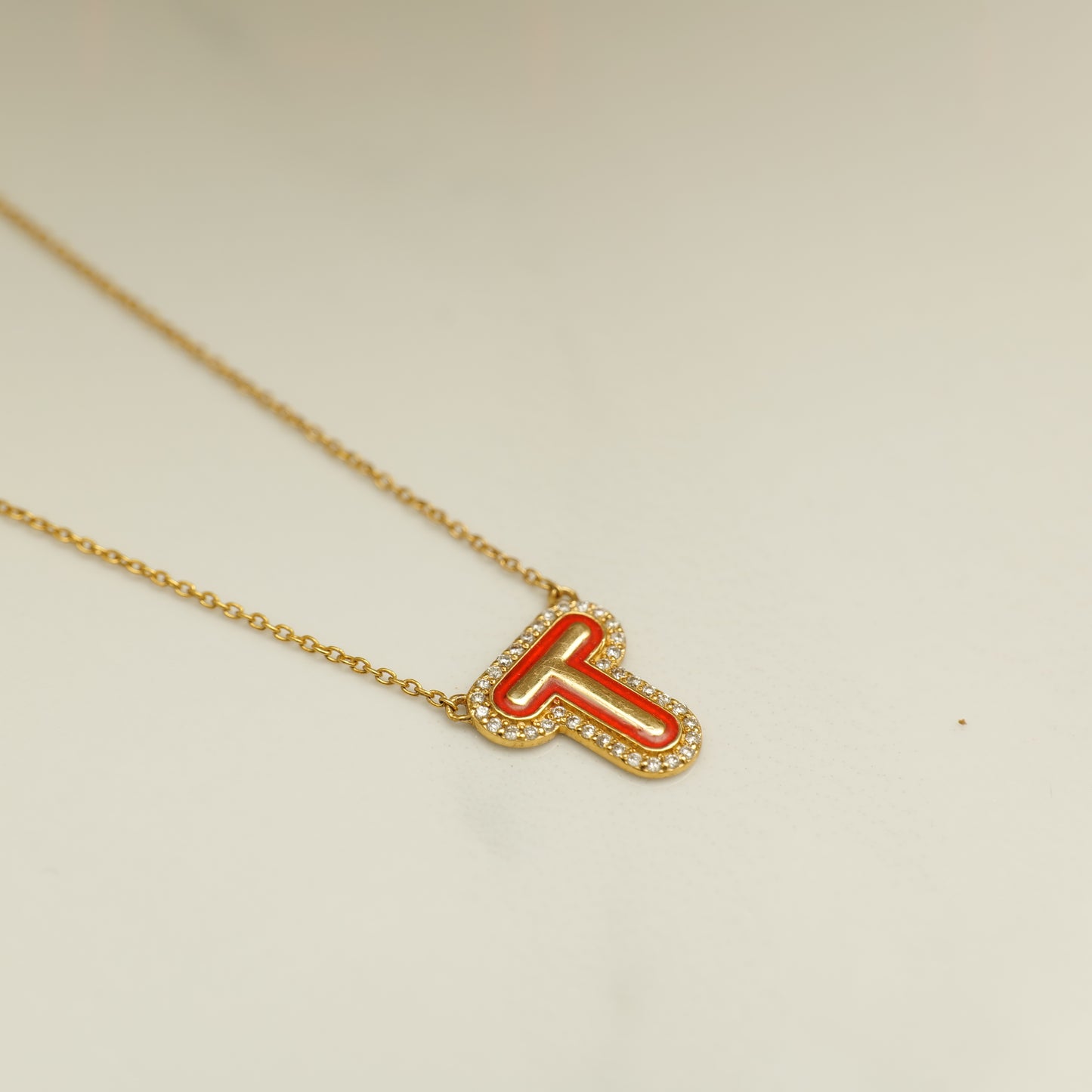 Enamel Initial Halo Diamond Necklace — IPD2033