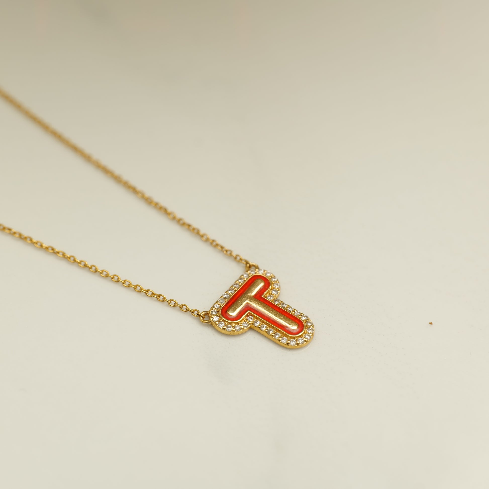 Enamel Initial Halo Diamond Necklace — IPD2033