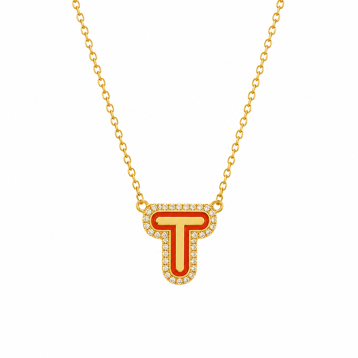 Enamel Initial Halo Diamond Necklace — IPD2033