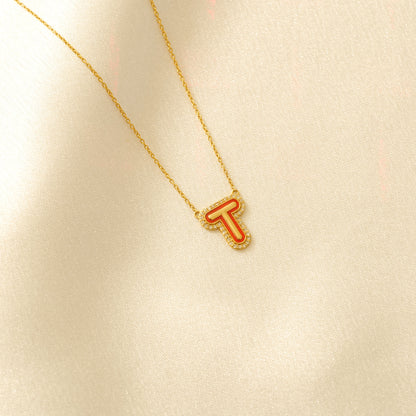 Enamel Initial Halo Diamond Necklace — IPD2033