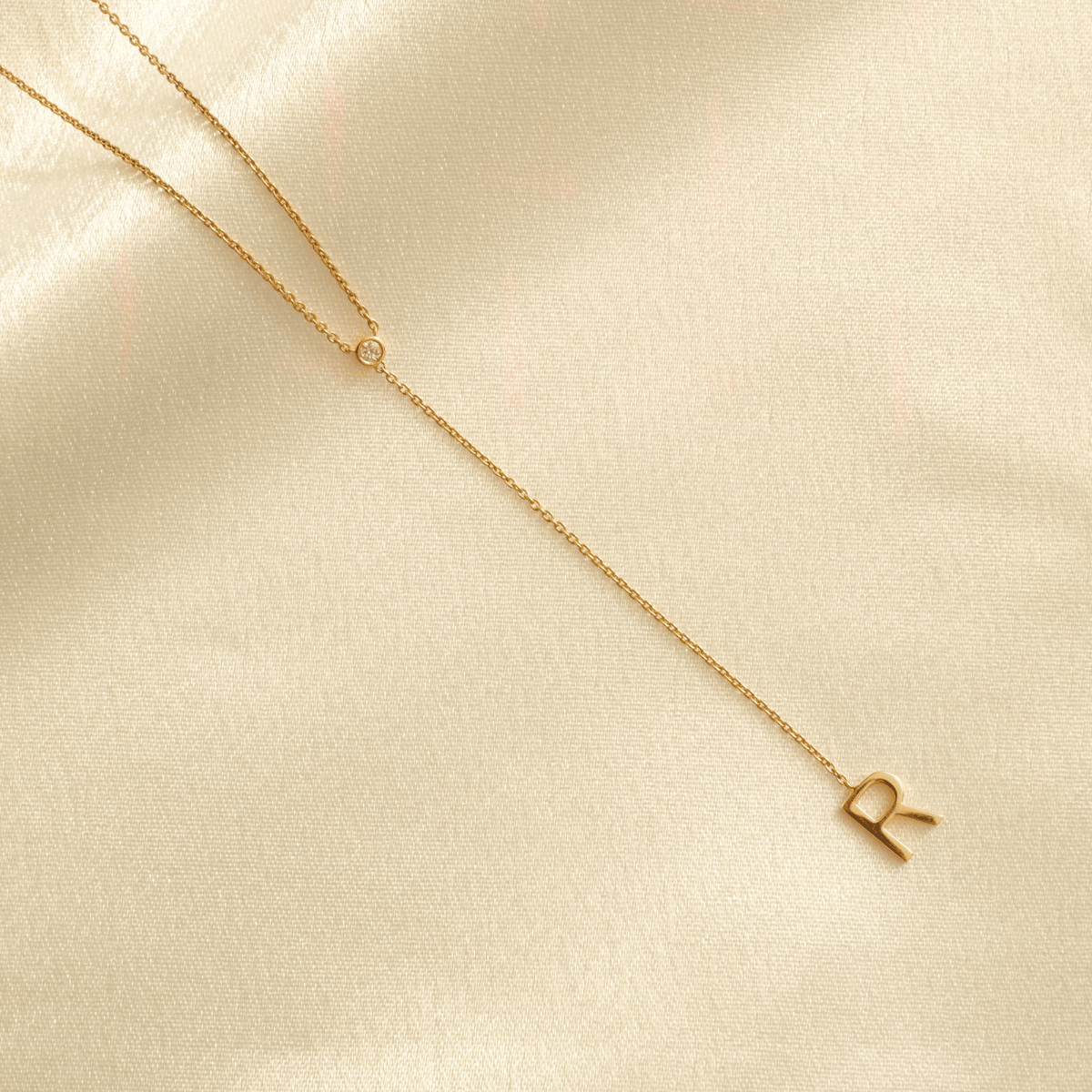 Bezel Diamond Initial Drop Lariat Necklace - ipd2034xipd2035xipd2068x2065