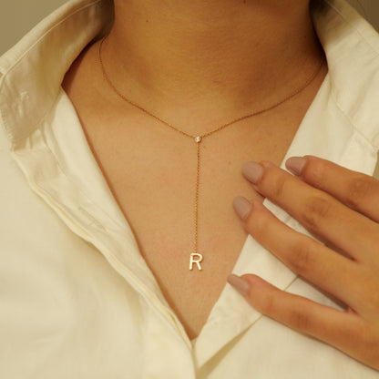 Bezel Diamond Initial Drop Lariat Necklace - ipd2034xipd2035xipd2068x2065