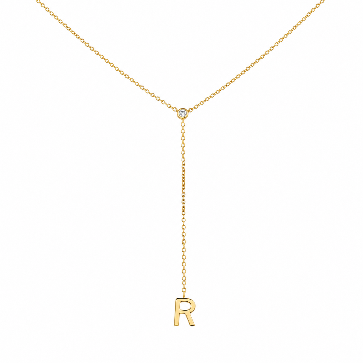 Bezel Diamond Initial Drop Lariat Necklace - ipd2034xipd2035xipd2068x2065