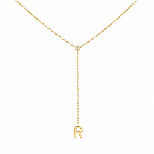 Bezel Diamond Initial Drop Lariat Necklace - ipd2034xipd2035xipd2068x2065