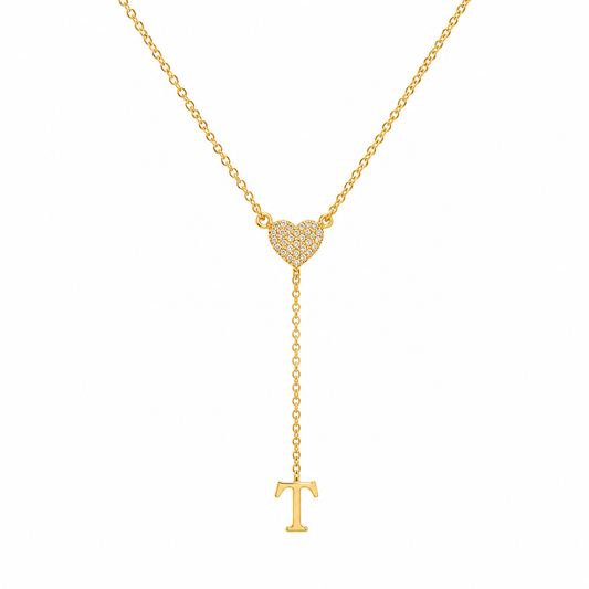 Heart Diamond Initial Lariat Necklace — ipd2038xipd2053