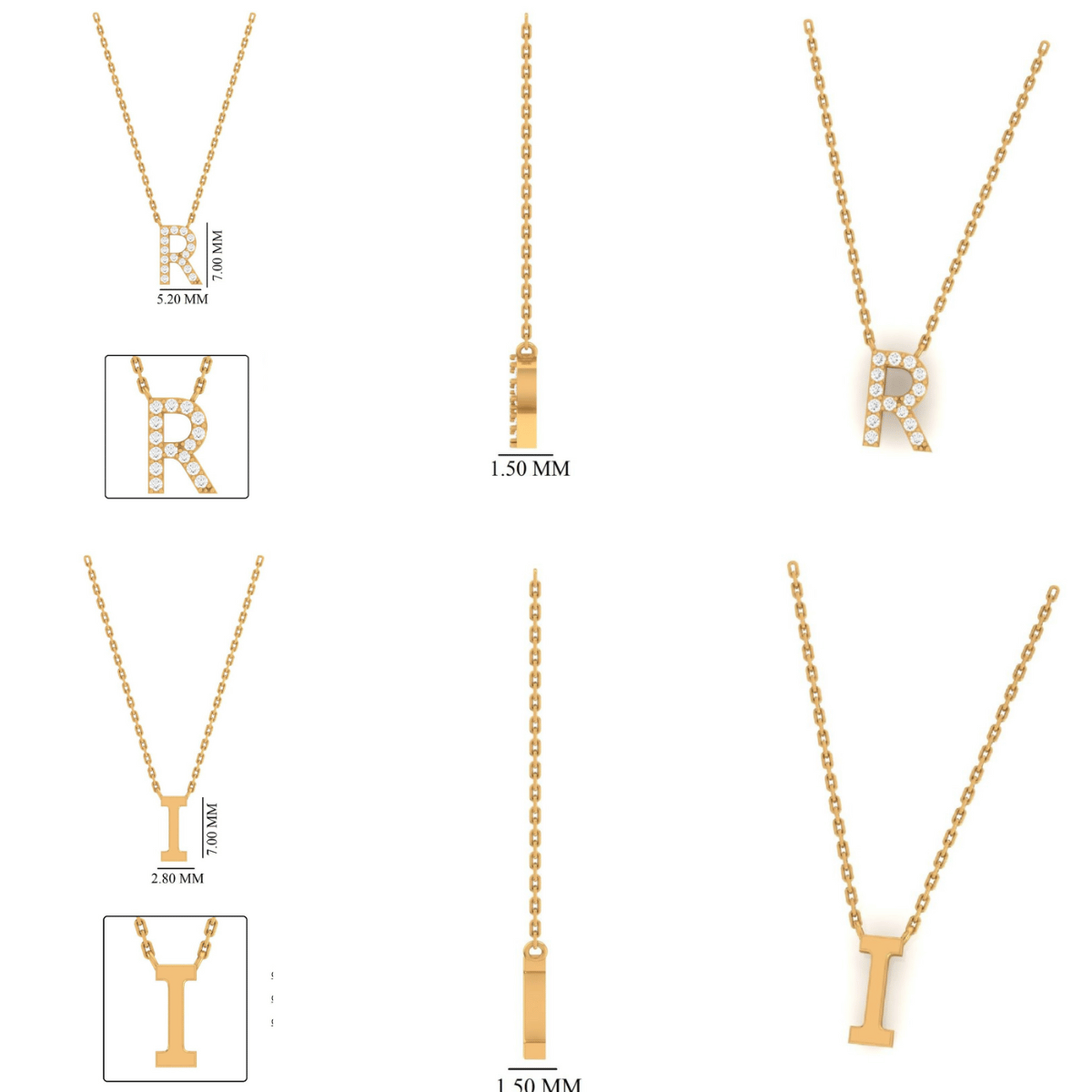 Two Initial Diamond Charm Necklace - IPD2046X2054