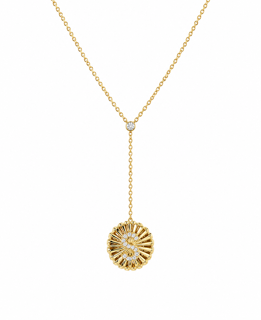 Sunburst Initial Diamond Lariat Necklace - IPD3011- A,B,C