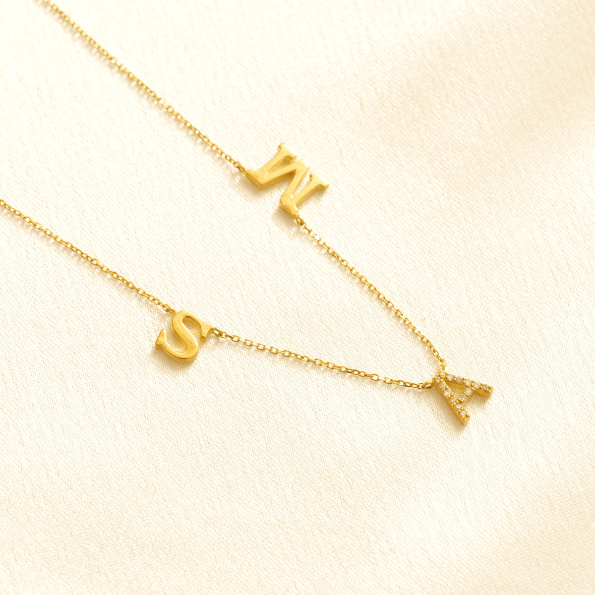 Mixed Finish Triple Initial Diamond Necklace - IPD3030X2052X2039X2051