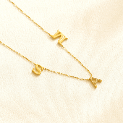 Mixed Finish Triple Initial Diamond Necklace - IPD3030X2052X2039X2051