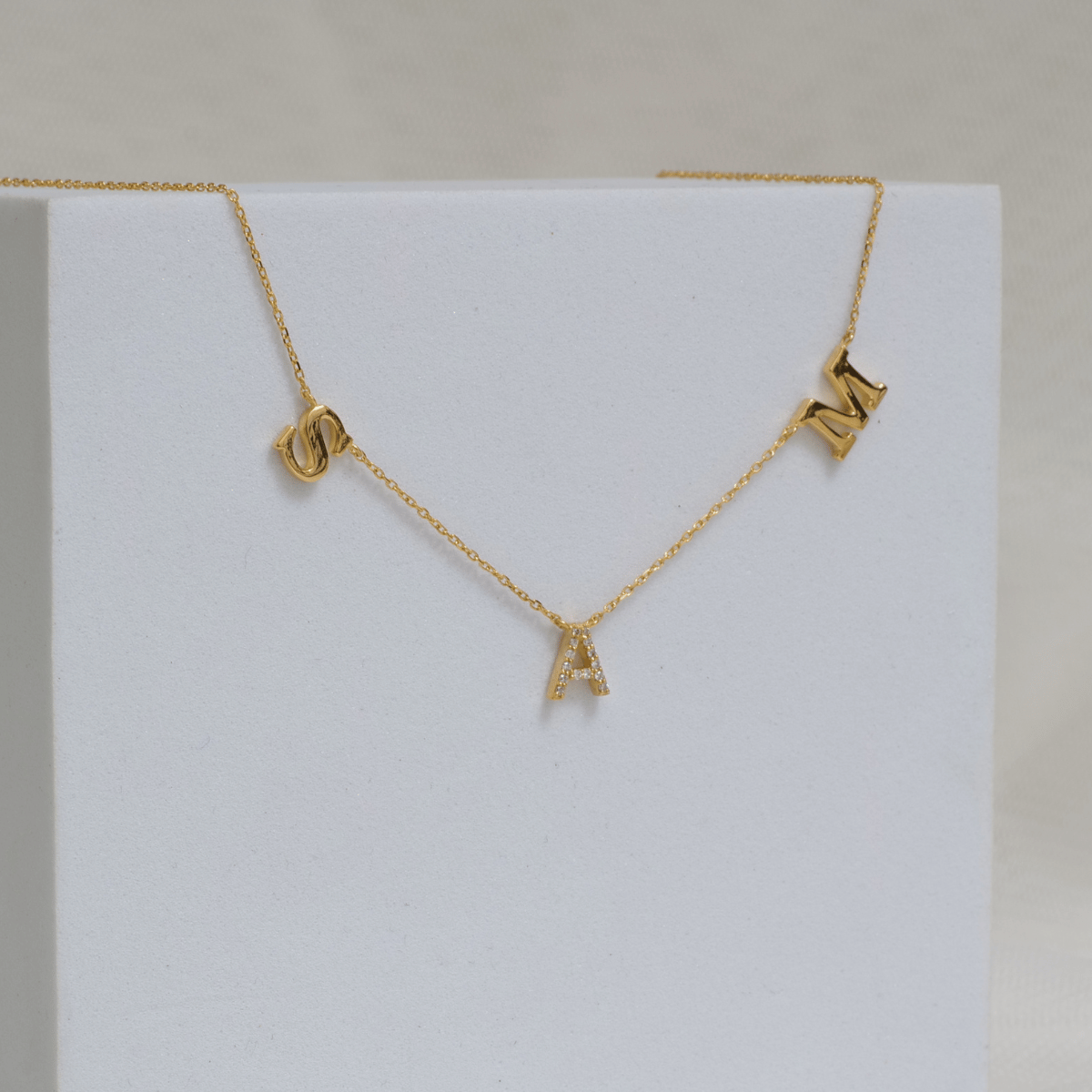 Mixed Finish Triple Initial Diamond Necklace - IPD3030X2052X2039X2051