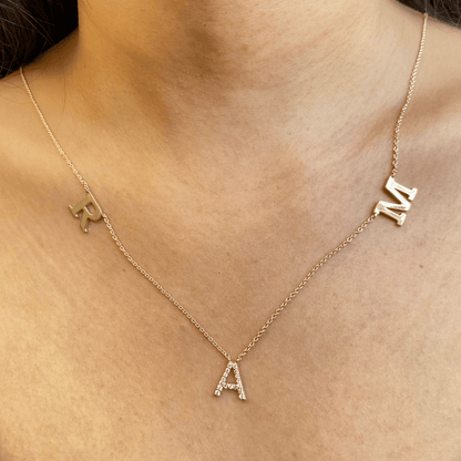 Mixed Finish Triple Initial Diamond Necklace - IPD3030X2052X2039X2051