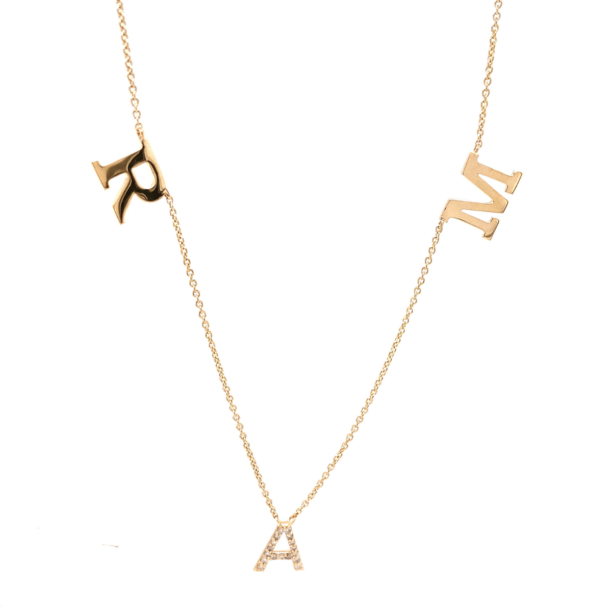 Mixed Finish Triple Initial Diamond Necklace - IPD3030X2052X2039X2051