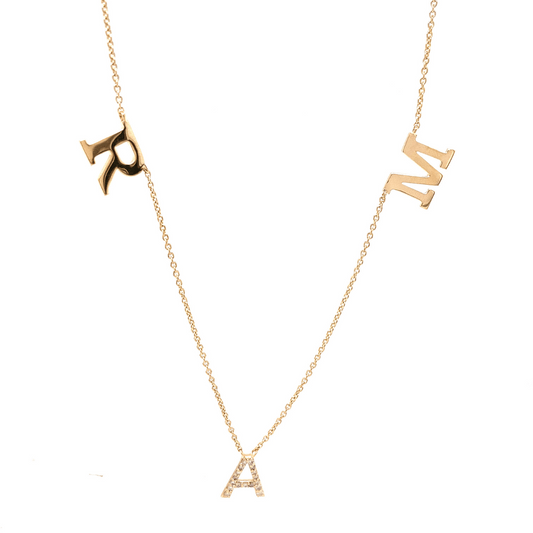 Mixed Finish Triple Initial Diamond Necklace - IPD3030X2052X2039X2051