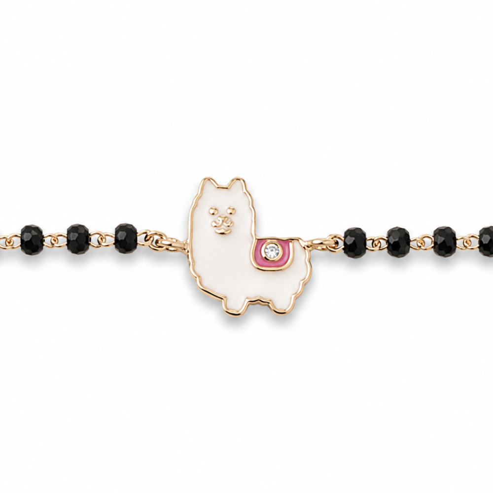 Diamond detail on llama charm — 14k gold kids nazariya bracelet with natural diamond accent