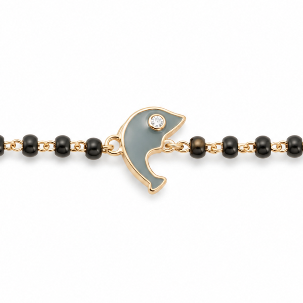 Dolphin charm detail — 14k gold dolphin kids nazariya diamond bracelet for protection
